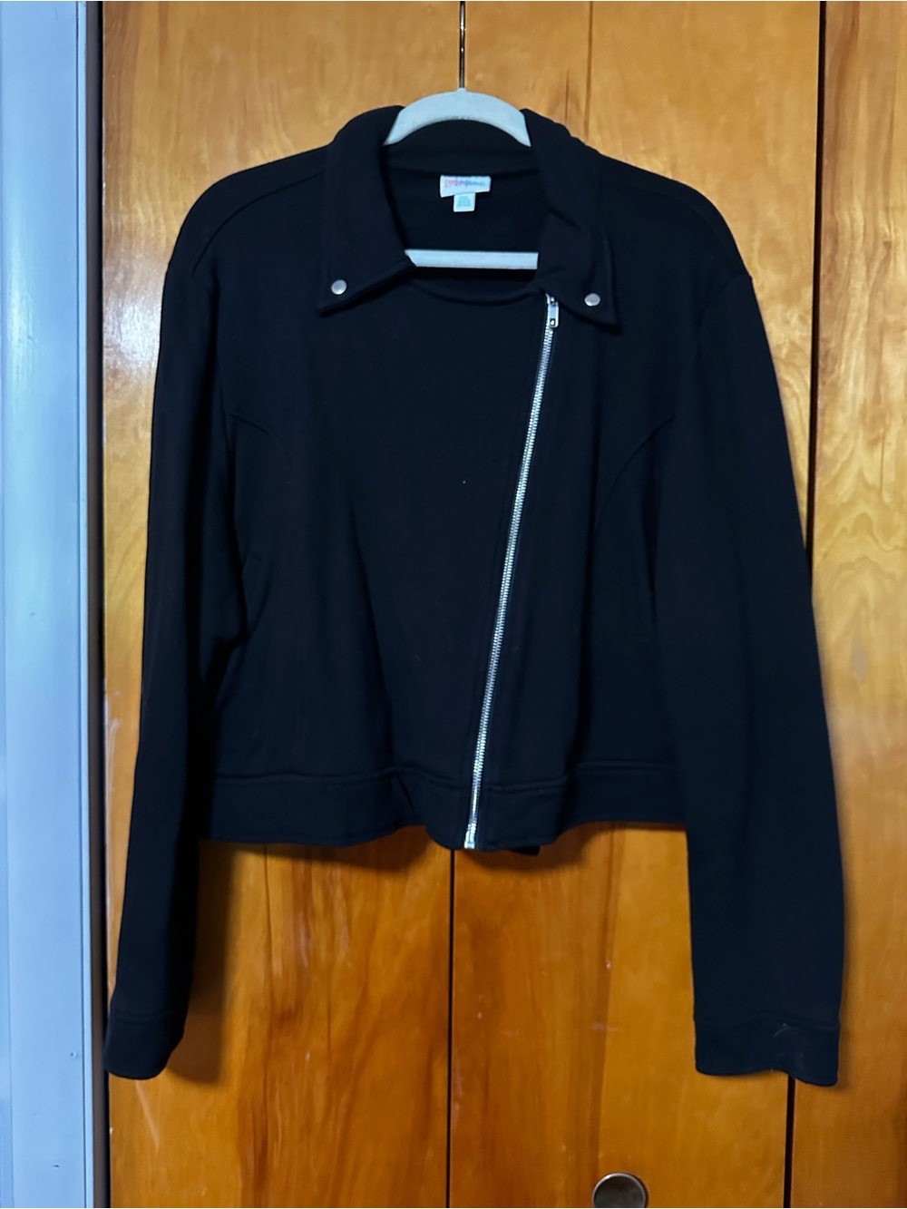 LuLaRoe Black Asymmetrical Zip Cropped Bomber Jacket
